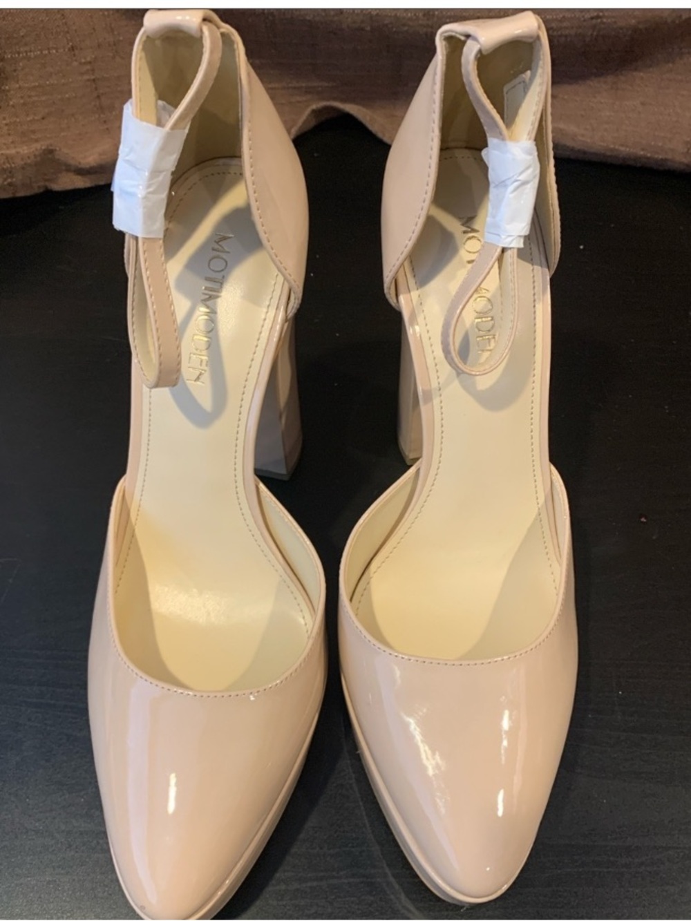 Ankle-Strap Block Heels in Nude